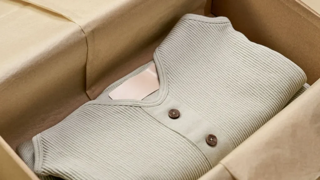 Folded apparel arranged in a box for private-label packing